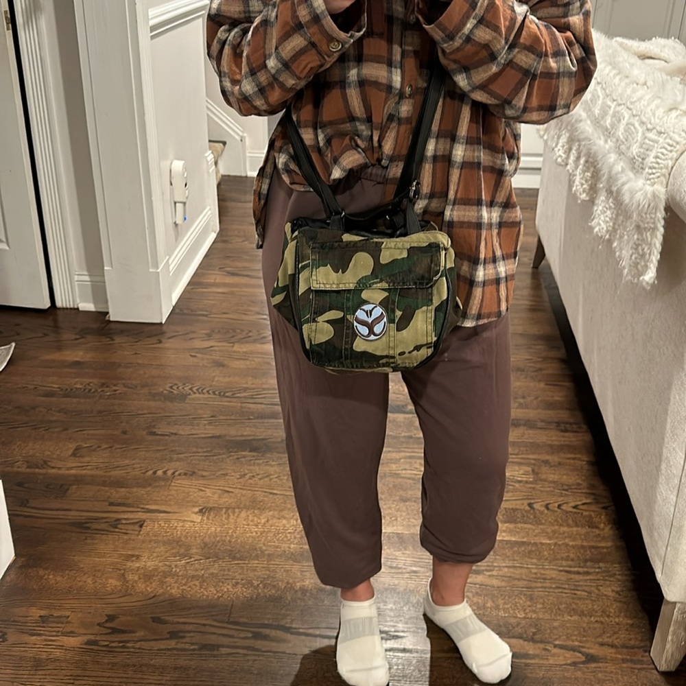 Leather and camo Cross body and backpack